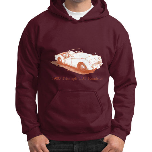 1960 Triumph TR3 Roadster Gildan Hoodie Maroon Rachel Jensen Designs