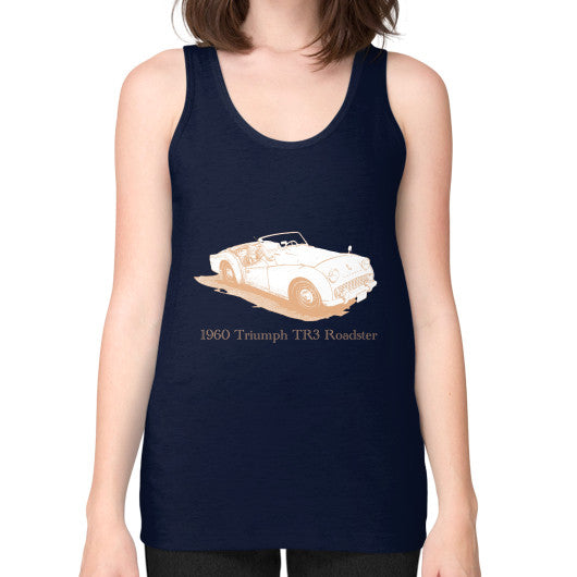 1960 Triumph TR3 Roadster Unisex Fine Jersey Tank Navy Rachel Jensen Designs