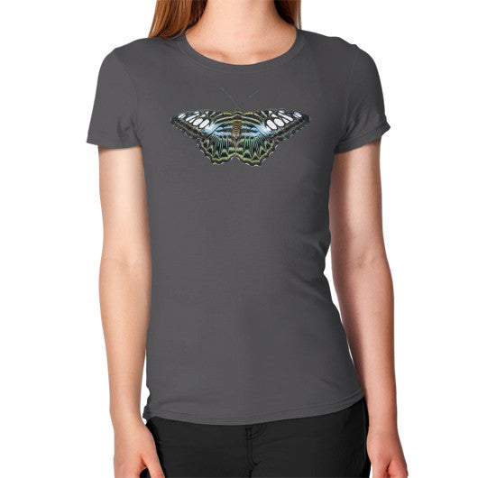 Women's Blue Clipper Butterfly T-Shirt Asphalt Rachel Jensen Designs