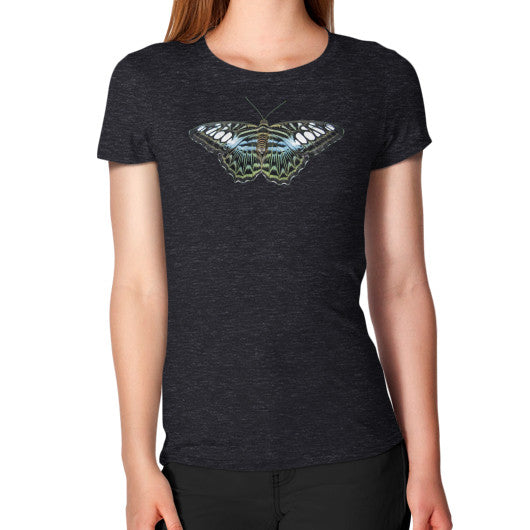 Women's Blue Clipper Butterfly T-Shirt Tri-Blend Black Rachel Jensen Designs