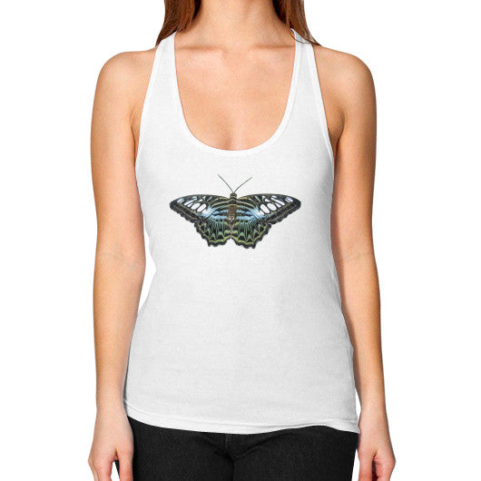 Women's Racerback Blue Clipper Butterfly Tank White Rachel Jensen Designs