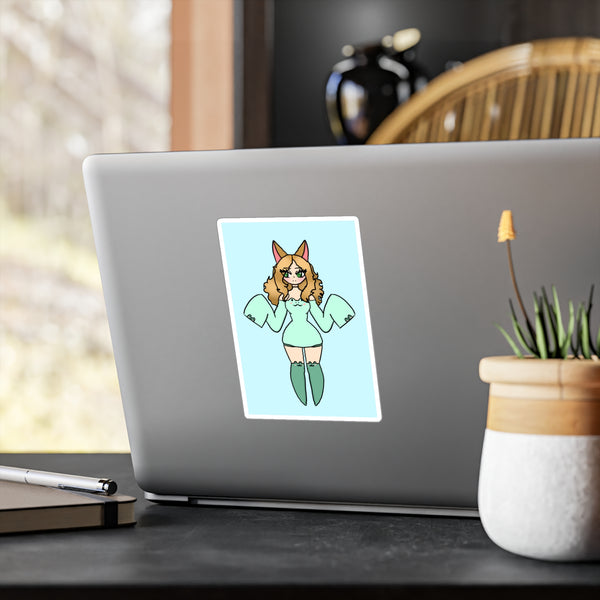 Cute Kawaii Fox Girl in a Frog Inspired Outfit — Mint Original Character Kiss-Cut Decal