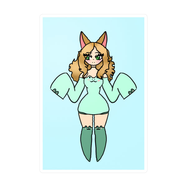 Cute Kawaii Fox Girl in a Frog Inspired Outfit — Mint Original Character Kiss-Cut Decal