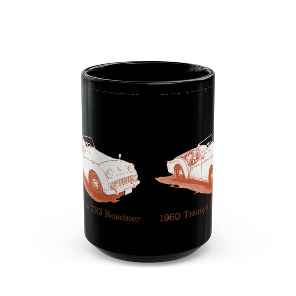Classic 1960 Triumph TR3 Roadster Black Coffee Mug — Vintage British Sports Car Design (11oz/15oz)