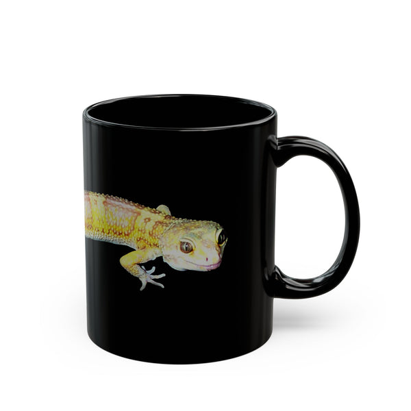 Albino Leopard Gecko Black Ceramic Mug — Cute Yellow Gecko Coffee Cup (11oz, 15oz)