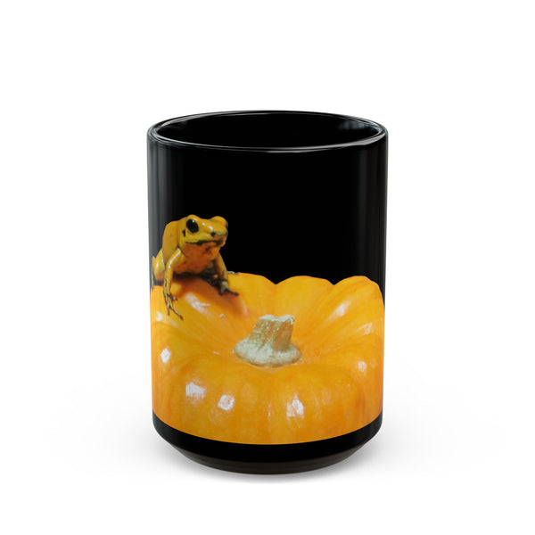 Golden Dart Frog on Pumpkin Mug — Autumn Halloween Coffee Cup (11oz/15oz)