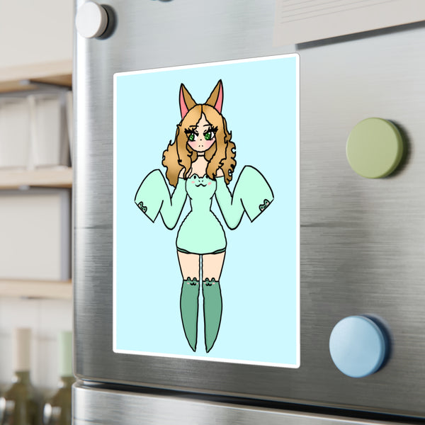 Cute Kawaii Fox Girl in a Frog Inspired Outfit — Mint Original Character Kiss-Cut Decal