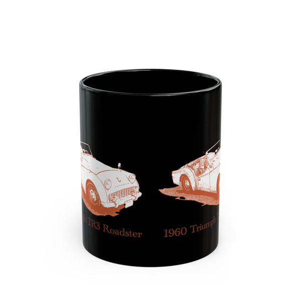 Classic 1960 Triumph TR3 Roadster Black Coffee Mug — Vintage British Sports Car Design (11oz/15oz)