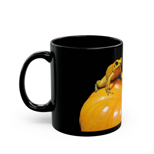 Golden Dart Frog on Pumpkin Mug — Autumn Halloween Coffee Cup (11oz/15oz)