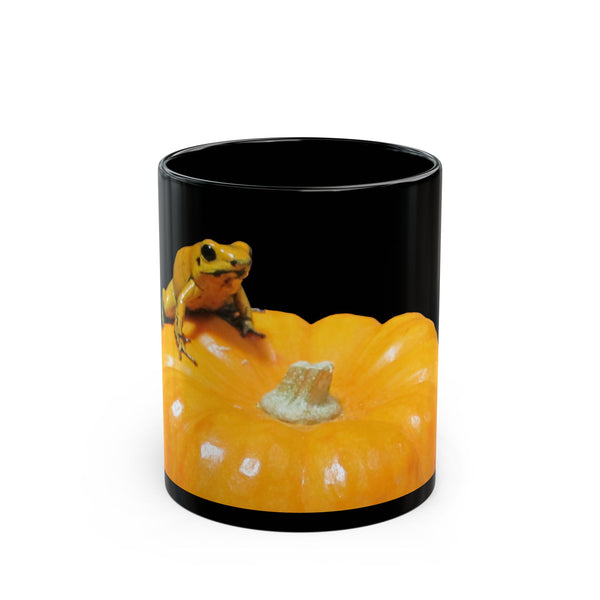 Golden Dart Frog on Pumpkin Mug — Autumn Halloween Coffee Cup (11oz/15oz)