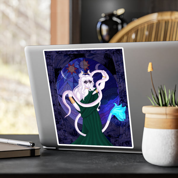Mystical Goat Sorceress Astrology/Night Sky Kiss-Cut Sticker