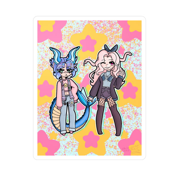 Cute Kawaii Friends Vinyl Decal — Sea Dragon & Medusa Girl Kiss-Cut Sticker