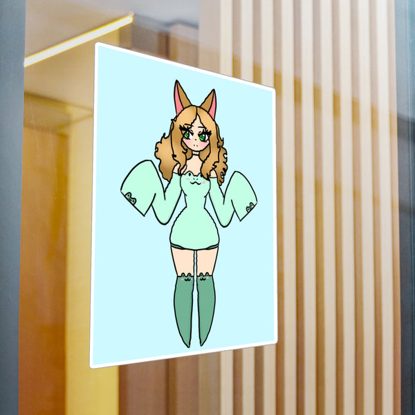 Cute Kawaii Fox Girl in a Frog Inspired Outfit — Mint Original Character Kiss-Cut Decal