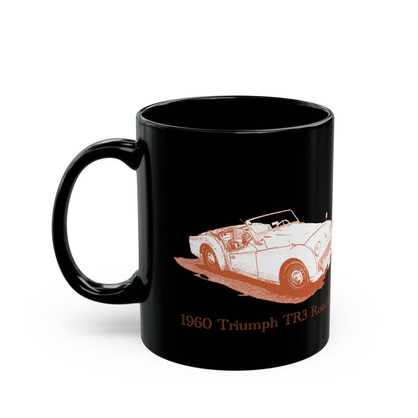 Classic 1960 Triumph TR3 Roadster Black Coffee Mug — Vintage British Sports Car Design (11oz/15oz)