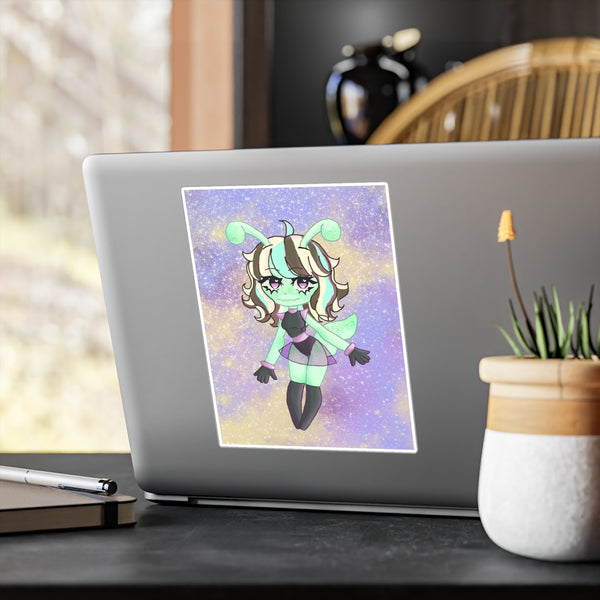 Cute Alien Girl Vinyl Sticker — Kiss-Cut Decal