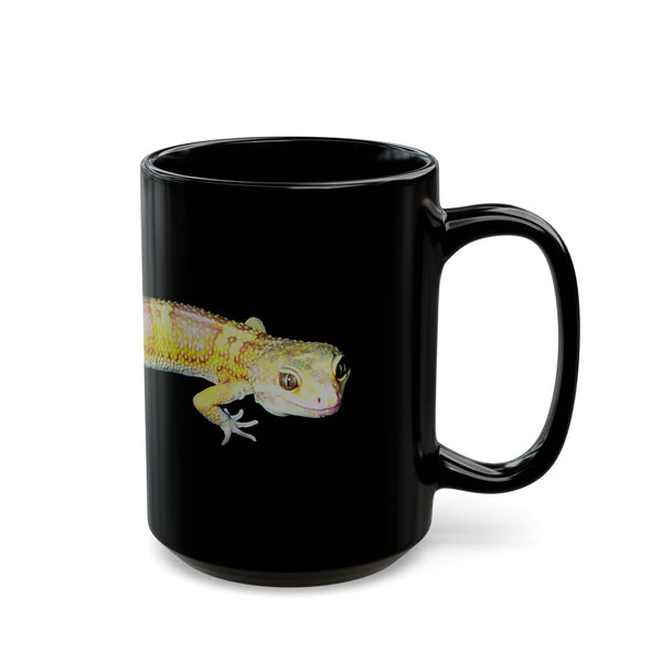 Albino Leopard Gecko Black Ceramic Mug — Cute Yellow Gecko Coffee Cup (11oz, 15oz)
