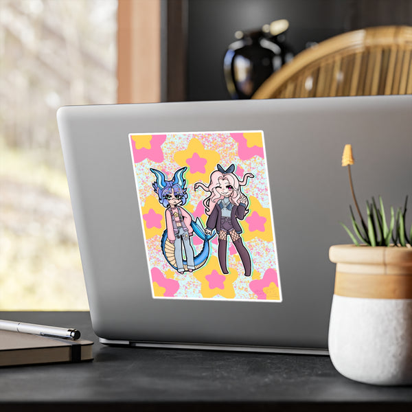 Cute Kawaii Friends Vinyl Decal — Sea Dragon & Medusa Girl Kiss-Cut Sticker