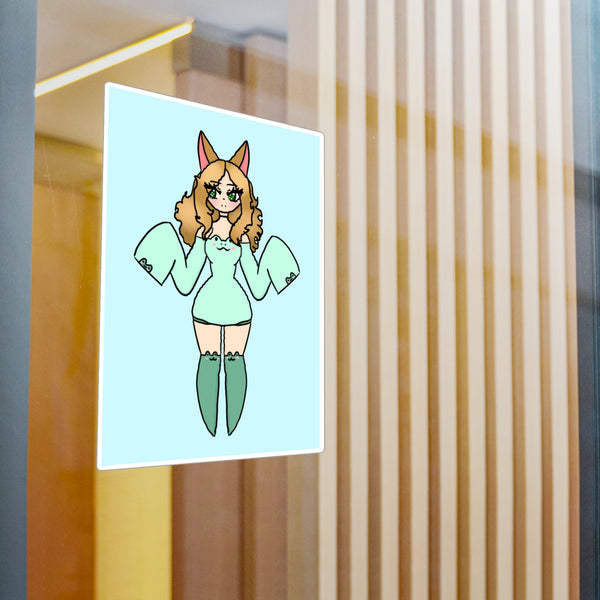 Cute Kawaii Fox Girl in a Frog Inspired Outfit — Mint Original Character Kiss-Cut Decal