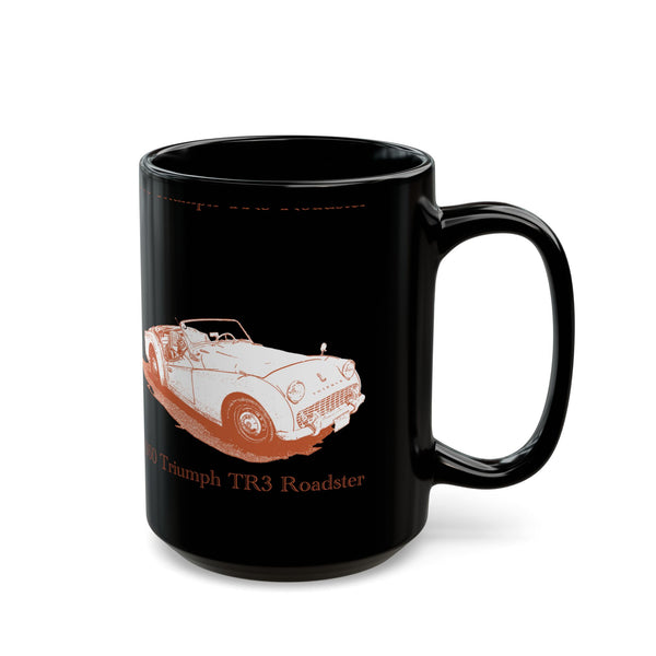 Classic 1960 Triumph TR3 Roadster Black Coffee Mug — Vintage British Sports Car Design (11oz/15oz)
