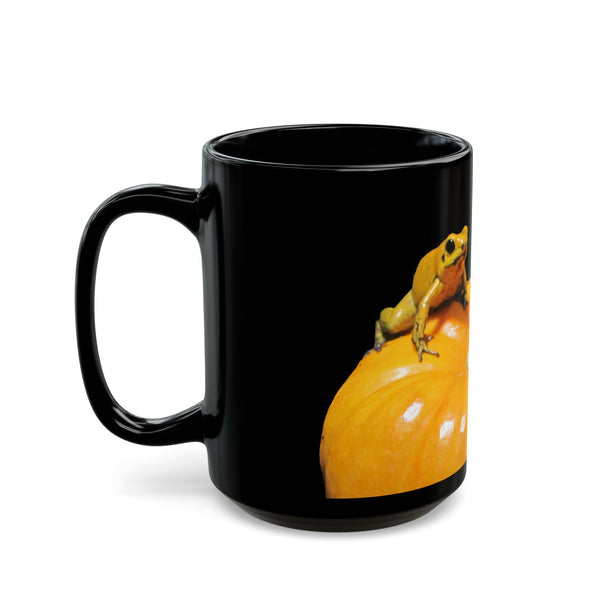 Golden Dart Frog on Pumpkin Mug — Autumn Halloween Coffee Cup (11oz/15oz)