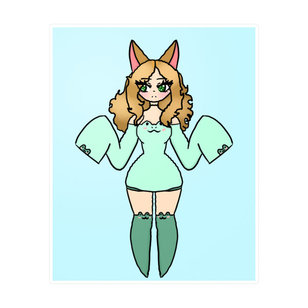 Cute Kawaii Fox Girl in a Frog Inspired Outfit — Mint Original Character Kiss-Cut Decal