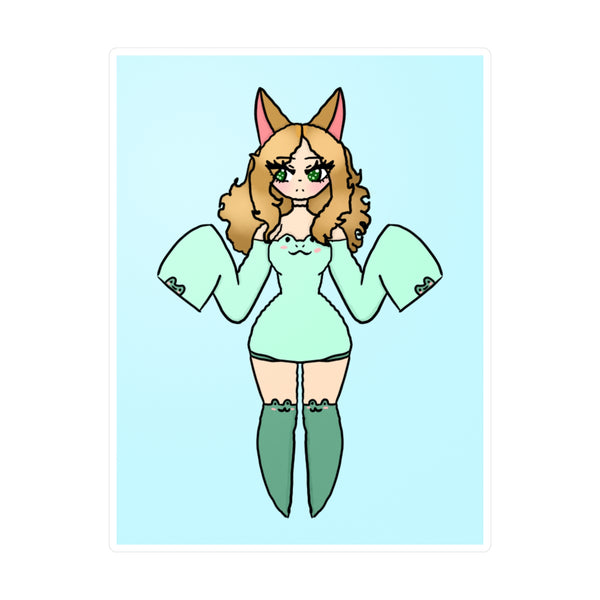 Cute Kawaii Fox Girl in a Frog Inspired Outfit — Mint Original Character Kiss-Cut Decal