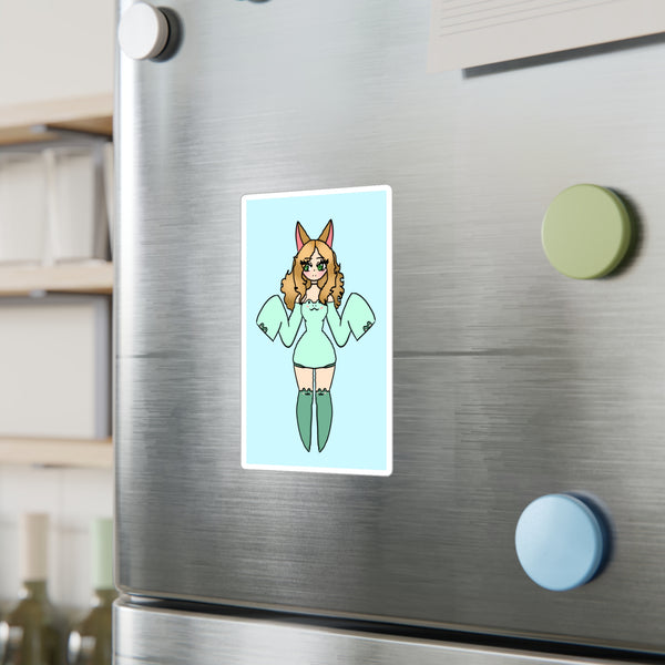Cute Kawaii Fox Girl in a Frog Inspired Outfit — Mint Original Character Kiss-Cut Decal