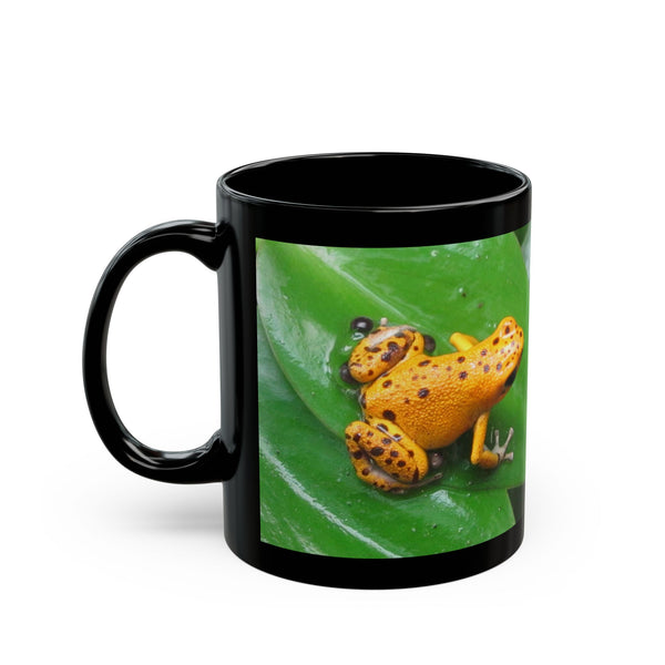 Orange Strawberry Poison Dart Frog Photo Mug — Vibrant Orange Frog on Green Leaf (11oz & 15oz)