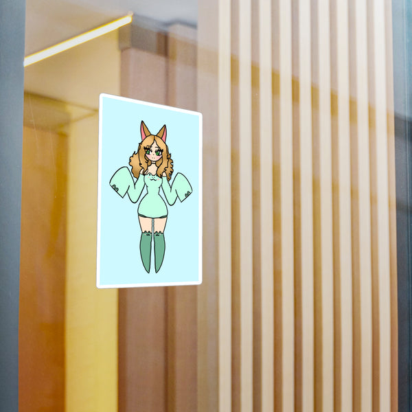 Cute Kawaii Fox Girl in a Frog Inspired Outfit — Mint Original Character Kiss-Cut Decal