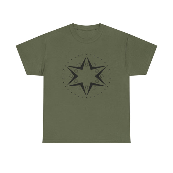 Starburst Compass T‑Shirt — Minimalist Black Star Design Tee