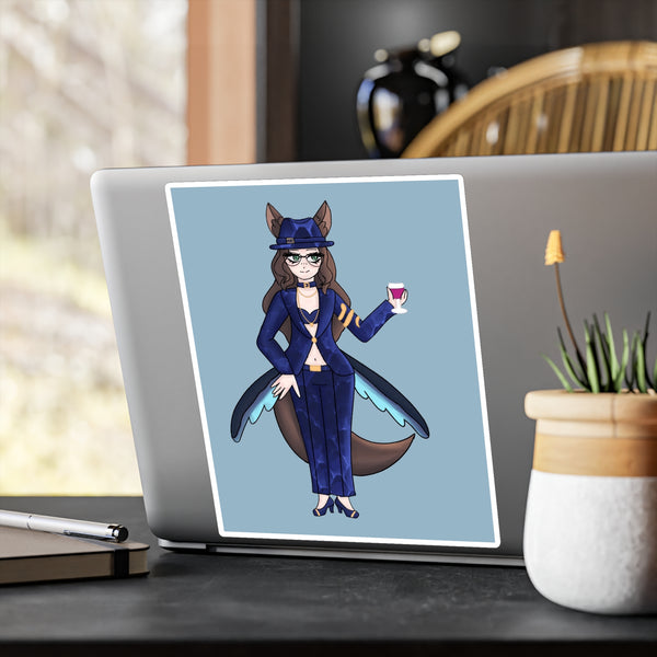 Fierce Fashionable Fox Girl Vinyl Sticker — Elegant Vixen Character Art Kiss-Cut Decal