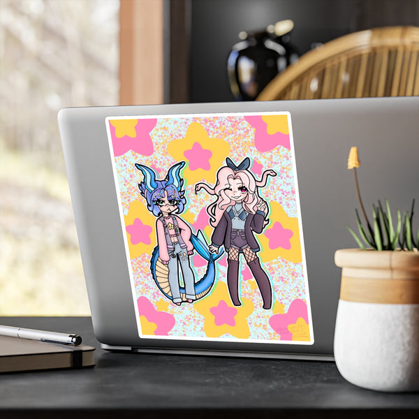 Cute Kawaii Friends Vinyl Decal — Sea Dragon & Medusa Girl Kiss-Cut Sticker