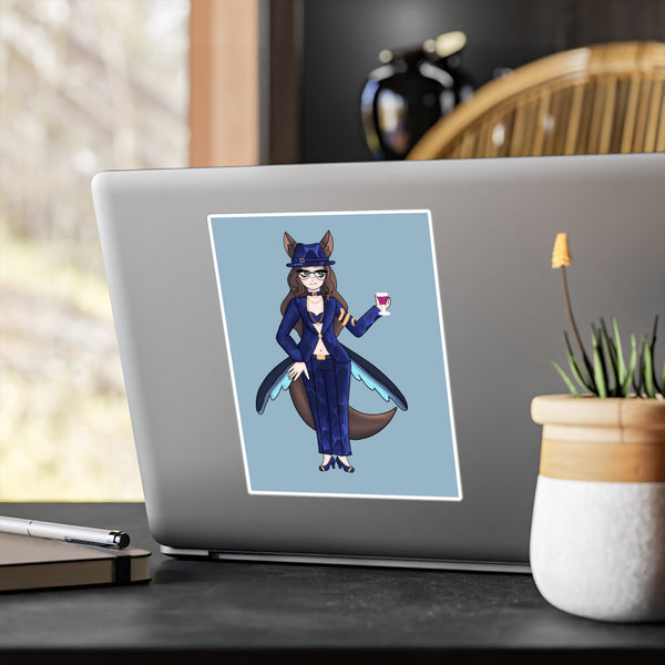 Fierce Fashionable Fox Girl Vinyl Sticker — Elegant Vixen Character Art Kiss-Cut Decal