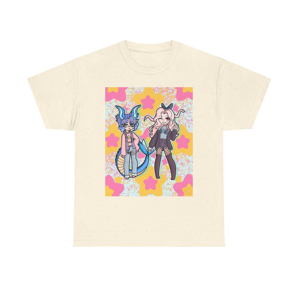 Cute Kawaii Friends T-Shirt — Sea Dragon and Medusa Girl Graphic Tee