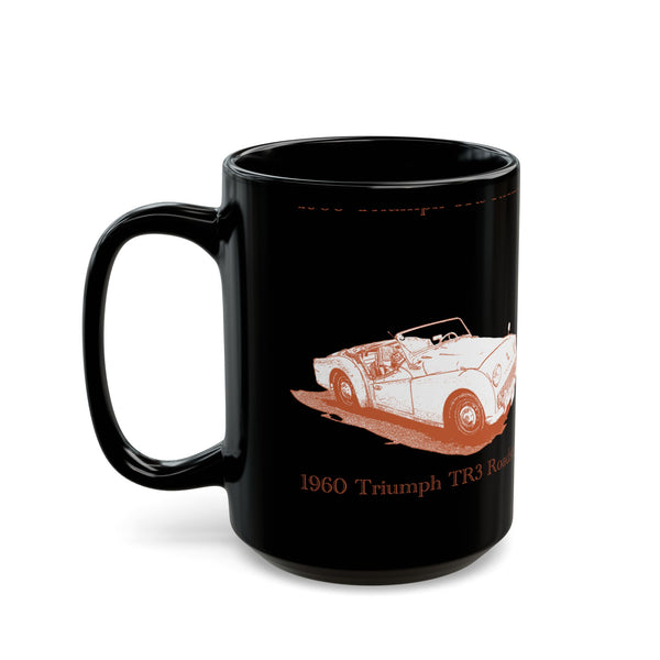 Classic 1960 Triumph TR3 Roadster Black Coffee Mug — Vintage British Sports Car Design (11oz/15oz)