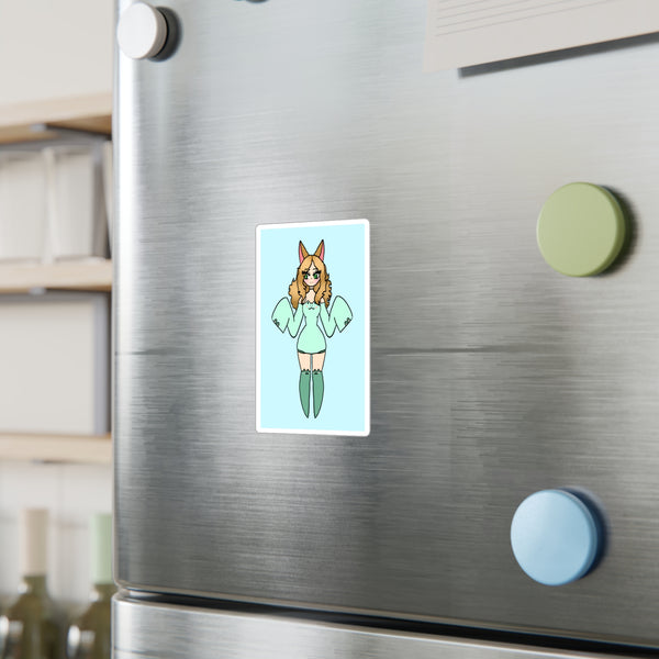 Cute Kawaii Fox Girl in a Frog Inspired Outfit — Mint Original Character Kiss-Cut Decal