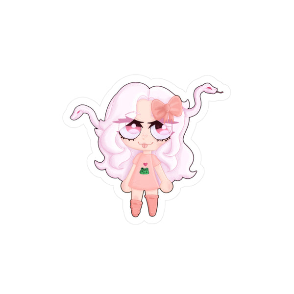 Cute Pink Medusa Girl Kiss-Cut Vinyl Sticker No background— Cute Pastel Character Decal for Laptops, Water Bottles & Notebooks