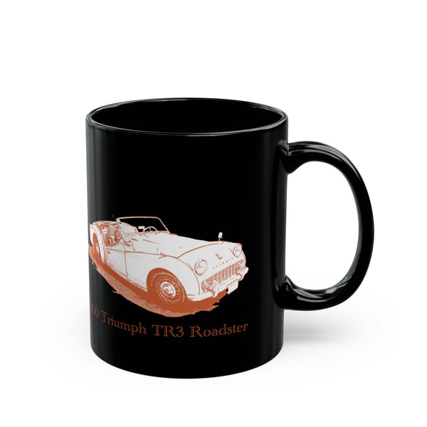 Classic 1960 Triumph TR3 Roadster Black Coffee Mug — Vintage British Sports Car Design (11oz/15oz)