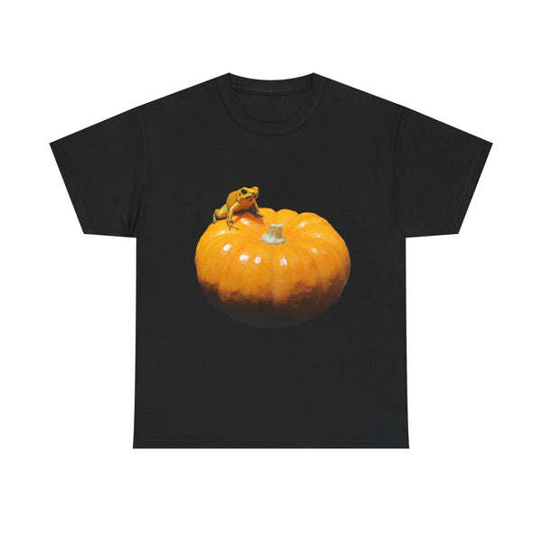 Golden Dart Frog on Pumpkin Tee — Cute Autumn Fall T-Shirt
