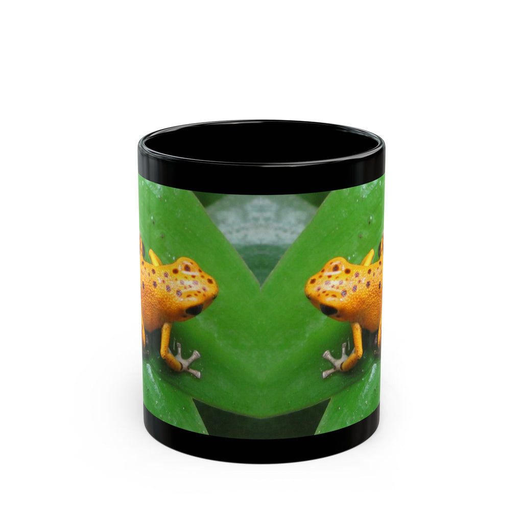 Orange Strawberry Poison Dart Frog Photo Mug — Vibrant Orange Frog on Green Leaf (11oz & 15oz)