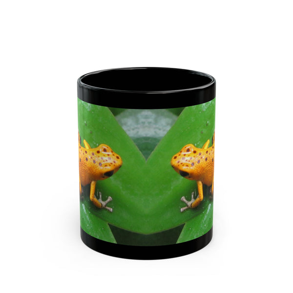 Orange Strawberry Poison Dart Frog Photo Mug — Vibrant Orange Frog on Green Leaf (11oz & 15oz)