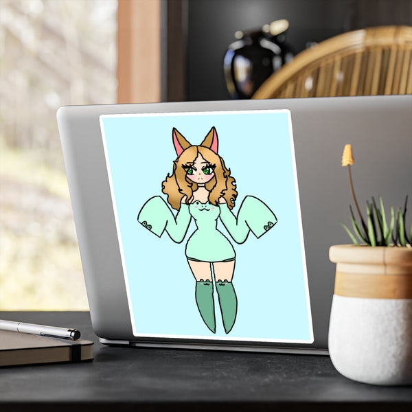 Cute Kawaii Fox Girl in a Frog Inspired Outfit — Mint Original Character Kiss-Cut Decal