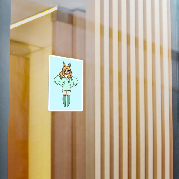 Cute Kawaii Fox Girl in a Frog Inspired Outfit — Mint Original Character Kiss-Cut Decal