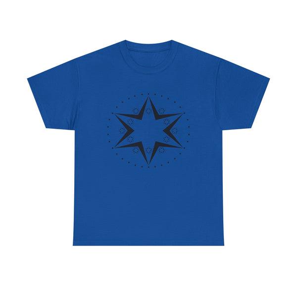Starburst Compass T‑Shirt — Minimalist Black Star Design Tee