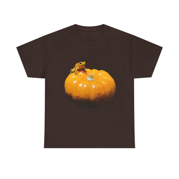 Golden Dart Frog on Pumpkin Tee — Cute Autumn Fall T-Shirt