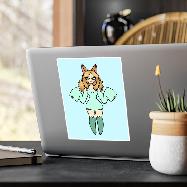 Cute Kawaii Fox Girl in a Frog Inspired Outfit — Mint Original Character Kiss-Cut Decal