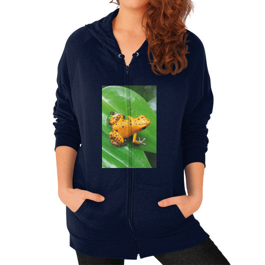 Bastimentos Pumilio Dart Frog with Clutch Zip Hoodie Navy Rachel Jensen Designs