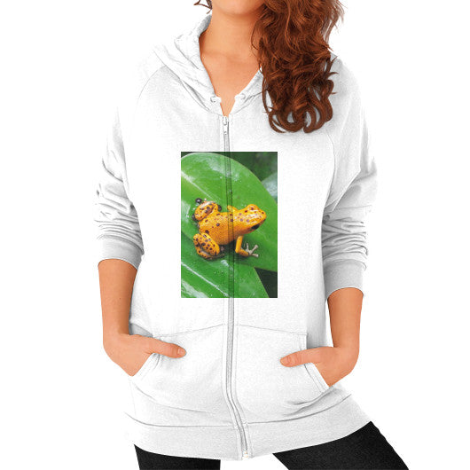 Bastimentos Pumilio Dart Frog with Clutch Zip Hoodie White Rachel Jensen Designs