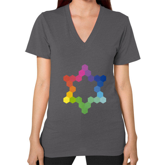 Hexagon Color Study Unisex V-Neck T-Shirt Asphalt Rachel Jensen Designs
