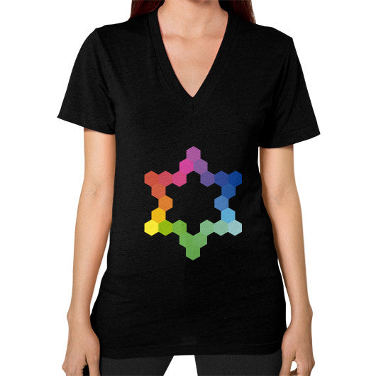 Hexagon Color Study Unisex V-Neck T-Shirt Black Rachel Jensen Designs